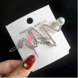 Clema pentru par metalica AGF028 - Argintie cu strasuri si perla